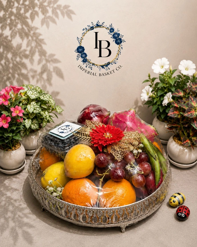 Premium roka fruit basket with handcrafted luxury packaging and fresh fruits